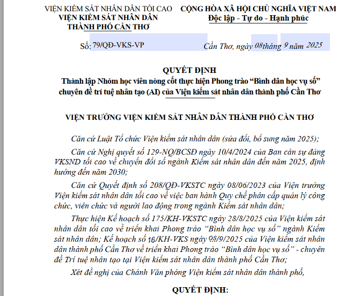VKSND thành phố Cần Thơ tăng cường lãnh đạo, chỉ đạo trong ứng dụng trí tuệ nhân tạo vào công tác chuyên môn, nghiệp vụ