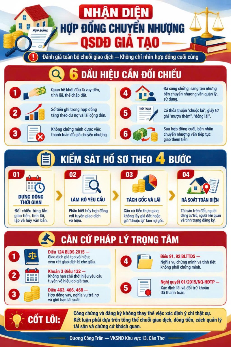 Nhận diện hợp đồng chuyển nhượng quyền sử dụng đất giả tạo qua đánh giá chuỗi giao dịch