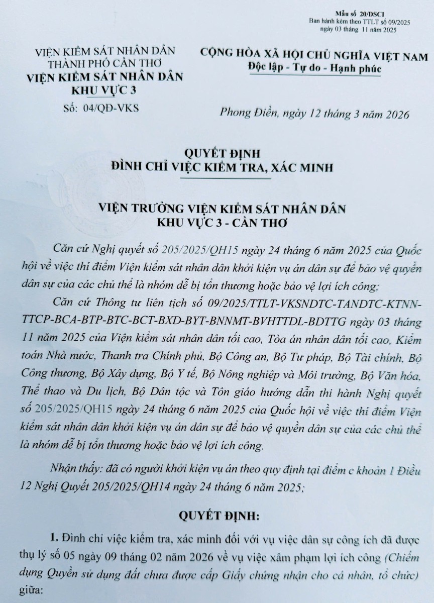 VKSND Khu vực 3 - Cần Thơ: Kết quả thực hiện Nghị quyết số 205/2025/QH15 của Quốc hội
