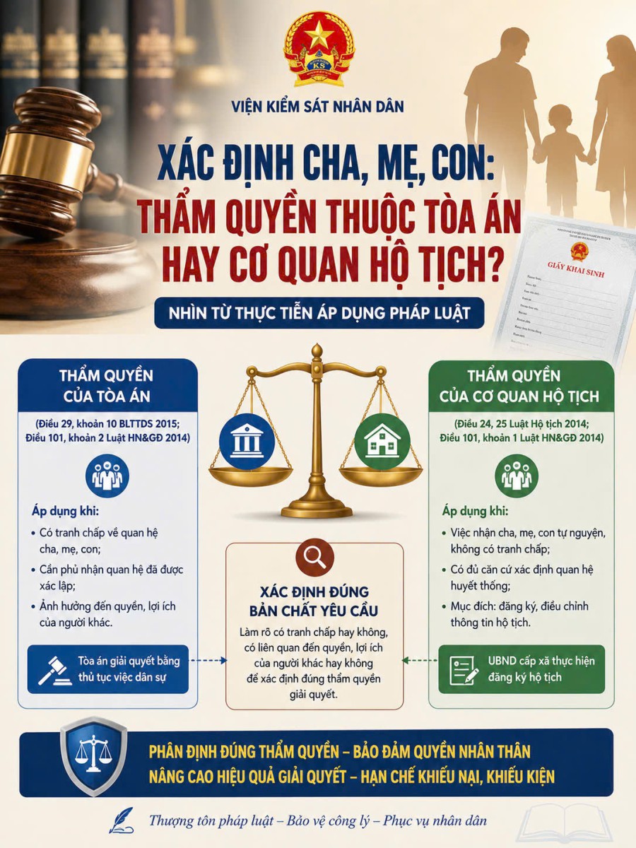 Xác định cha, mẹ, con: Thẩm quyền thuộc Toà án hay cơ quan hộ tịch - Nhìn từ thực tiễn