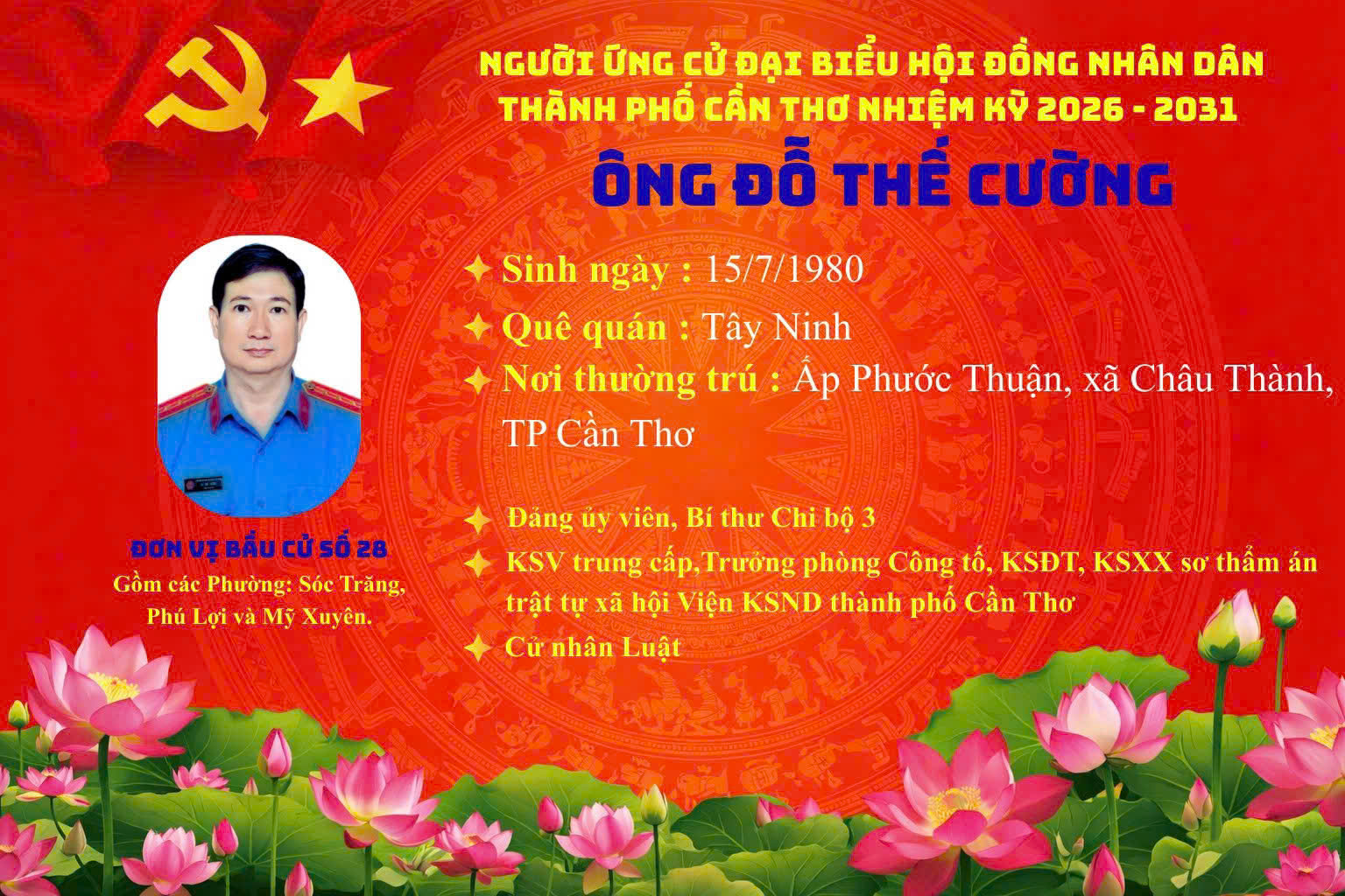 Đồng chí Đỗ Thế Cường, Trưởng phòng 2 VKSND thành phố Cần Thơ trúng cử đại biểu Hội đồng nhân dân 