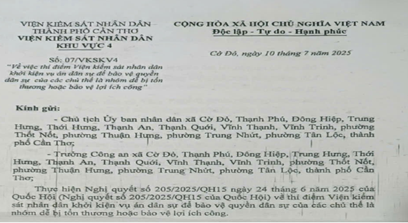 Nghị quyết 205 - thí điểm thực hiện khởi kiện vụ án dân sự công ích tại VKSND Thành phố Cần Thơ