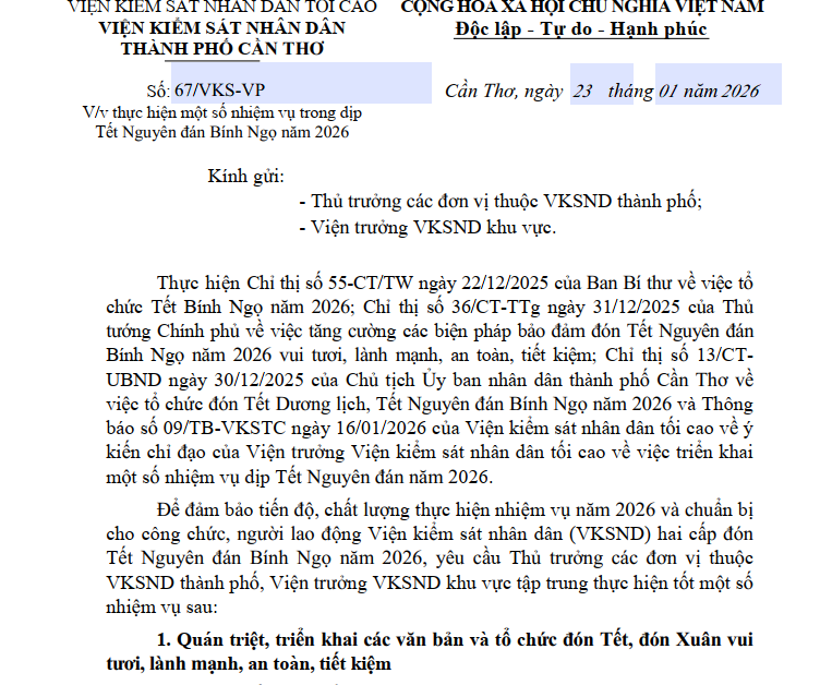 Chi bộ 1, Đảng bộ VKSND thành phố Cần Thơ “Vui xuân mới không quên nhiệm vụ” 