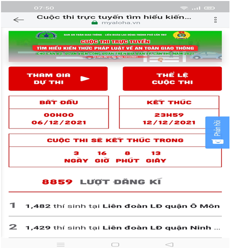 Công đoàn VKSND huyện Vĩnh Thạnh hưởng ứng cuộc thi trực tuyến “Tìm hiểu kiến thức pháp luật về an toàn giao thông”